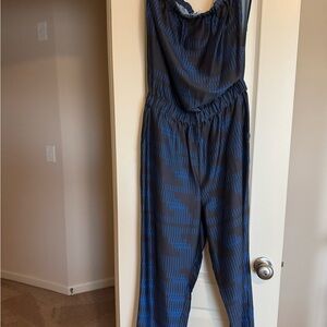 Lou & Grey Women's Blue Patterned Off-the-Shoulder Jumpsuit